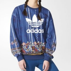 Adidas Originals Cirandeira Trefoil Pullover Sweatshirt in Blue Size Small
